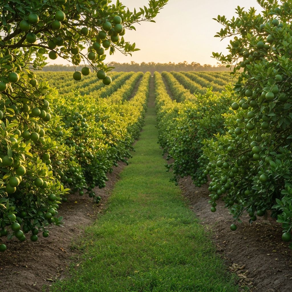 A lush lime grove at golden hour